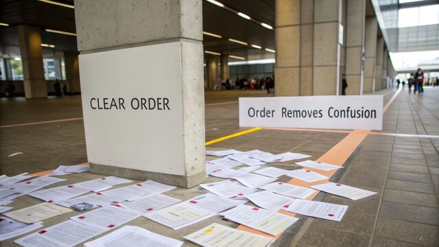Scattered Documents on Floor Outside Building