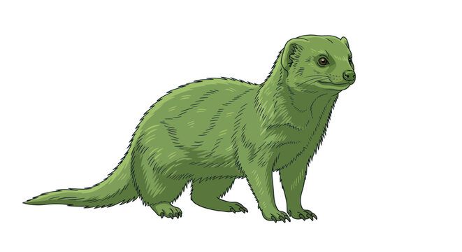 Green Mongoose Illustration Isolated on White Background