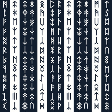 Nordic Runes Pattern - Ancient Symbols Background, Mystical Alphabet