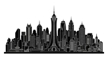 Fototapeta premium Modern City Skyline Silhouette with Central Skyscraper