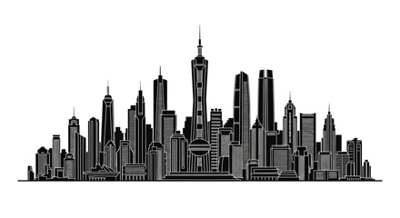 Fototapeta premium Modern City Skyline Silhouette Illustration for Urban Design Projects