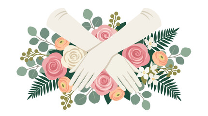 Naklejka premium Elegant White Gloves over Floral Bouquet Arrangement