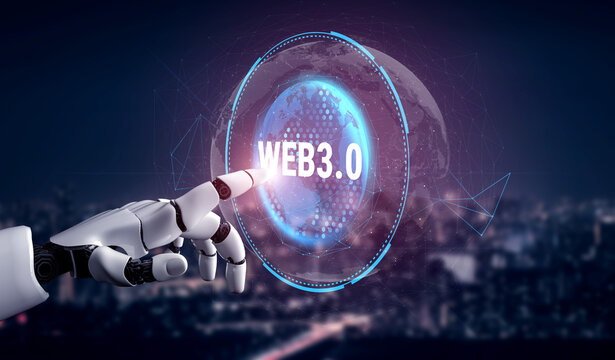 The global impact of AI on the Web 3.0 next generation internet. A concept of a worldwide decentralized network driven by AI. Motif