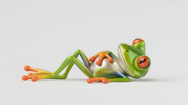 A cute 3D Rendered Red Eyed tree frog relaxing isolated on white background