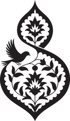Obraz premium Floral pattern with a bird motif in ornamental damask style.