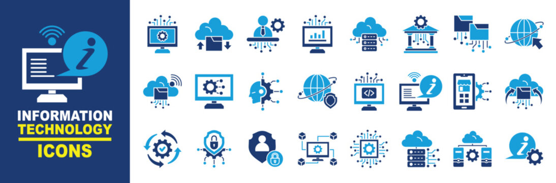 Information Technology Flat Blue Icons Sheet