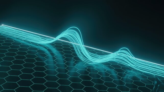 Digital waveform illustration with hexagonal grid pattern on dark background