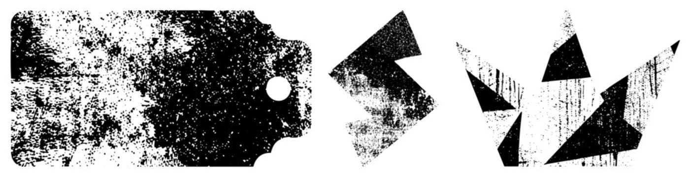 This collection features a weathered hangtag, a lightning bolt, and sharp geometric. These gritty assets include a distressed label, a jagged zapper, and various torn paper fragments.