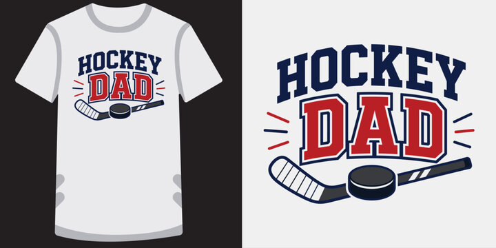 Hockey dad sports shirt graphic design for proud father supporting child athlete apparel.