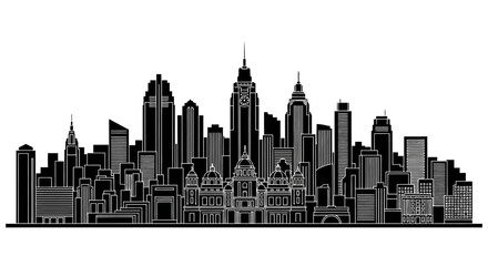 Obraz premium Black and white skyline silhouette of a modern metropolis city