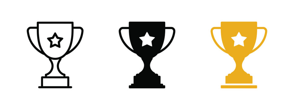 Trophy Cup icon with Star symbol for Achievement, Success, Victory and Award Recognition in Business Leadership and Competition design.