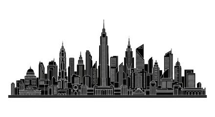 Obraz premium Modern city skyline silhouette, detailed urban cityscape architectural vector
