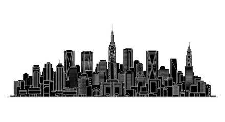 Obraz premium Chicago City Skyline Silhouette, Modern Urban Landscape Illustration