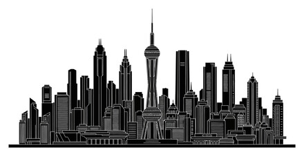 Fototapeta premium Shanghai Skyline Silhouette Illustration, Modern Cityscape Icon