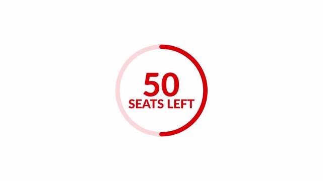 100 Seats Left countdown circle animation on light background for event booking urgency, course registration notice, limited capacity graphic