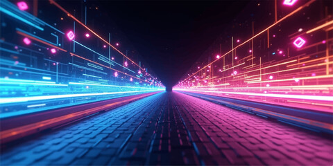 Abstract motion blur of fast car light trails sweeps across the dark city highway and urban streets during a busy night of heavy traffic and transportation © Alpha Designs