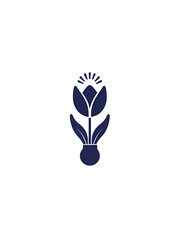 Fototapeta premium Minimalist dark blue tulip flower icon vector graphic isolated on transparent background.