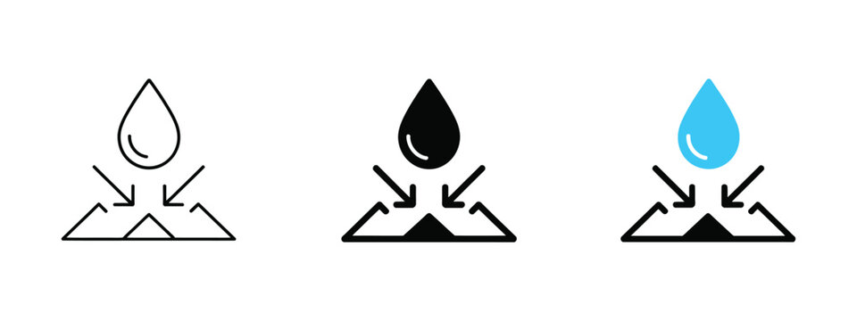 Waterproof Sign icon with Shield and Water Droplet symbol for Moisture Protection, Water Resistance and Durable Surface Safety concept.