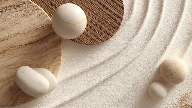 Zen Garden Sand Stones Wood Minimalist Meditation Background