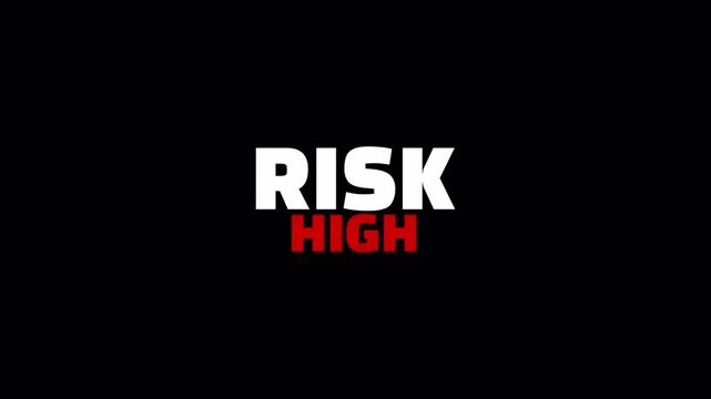 Risk level text animation showing low medium and high warning status for safety alerts business analysis and decision visuals