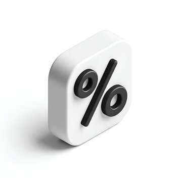 3D Rendered White Square Icon with Black Percentage Symbol.