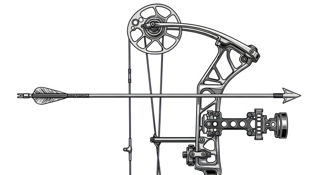 Compound Bow and Arrow on White Background - Archery Equipment Detail