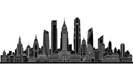 Obraz premium Black and white city skyline silhouette illustration