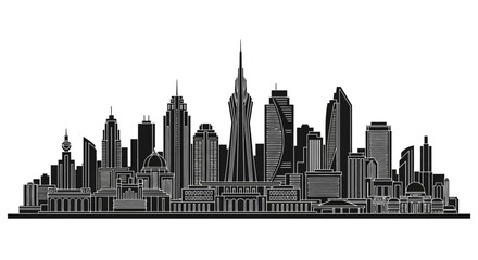 Fototapeta premium Modern City Skyline Silhouette Illustration for Urban Design Projects