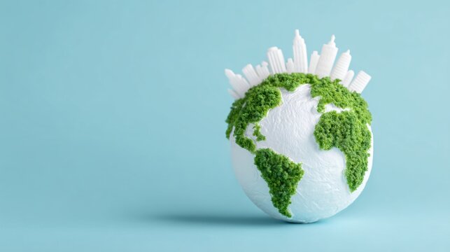 World Pollution Prevention Day hero image, hopeful future environment, clean sky green city and healthy nature, copy space for global awareness campaign, ultra high quality Adobe Stock com