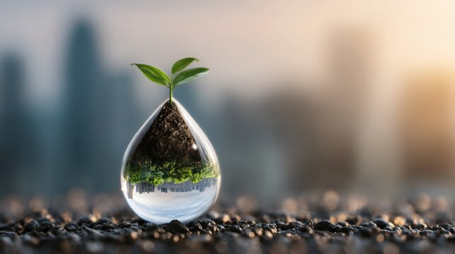 World Pollution Prevention Day hero image, hopeful future environment, clean sky green city and healthy nature, copy space for global awareness campaign, ultra high quality Adobe Stock com
