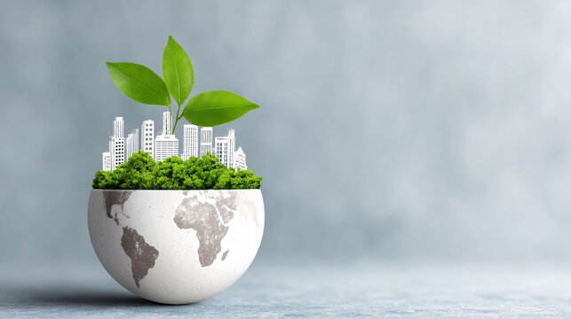 World Pollution Prevention Day hero image, hopeful future environment, clean sky green city and healthy nature, copy space for global awareness campaign, ultra high quality Adobe Stock com