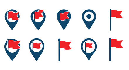 Fototapeta premium Red Flag Location Pointers and Map Pin Icons Set
