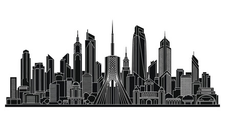 Obraz premium Tehran City Skyline Silhouette with Azadi Tower Landmark