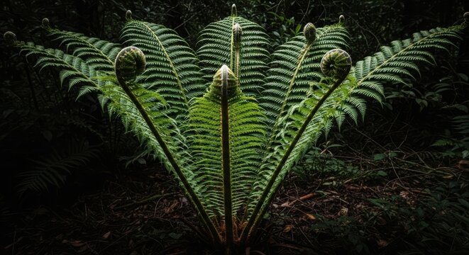 Giant Ferns Unfurling Their Fronds in a Lush Forest