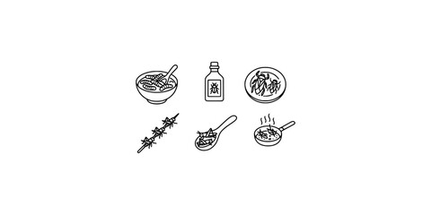 Icon set collection of edible insect delicacies, showing insects in bowls, on skewers, and various cooking methods for exotic food. © Raka Firdaus 