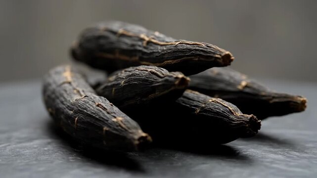 Dried Licorice Roots on Dark Surface Natural Herbal Remedy for Acid Reflux Heartburn and Digestive Health Support