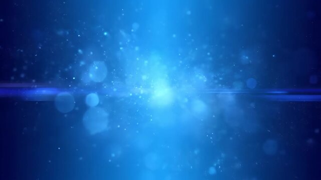 Abstract Blue Light Particles Bokeh Background Motion.