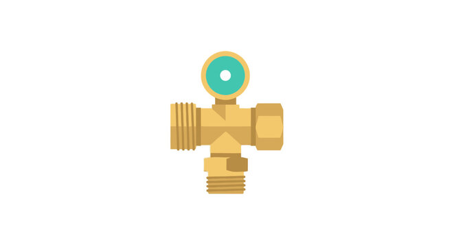 Brass tee valve with green handle knob isolated.