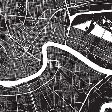 French Quarter New Orleans Louisiana Vector Map, Detailed District Street Map Black and White Minimalist Line Art