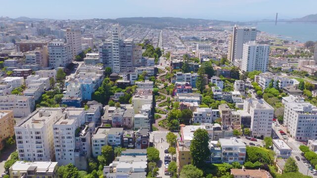 San Francisco Lombard Street Aerial With Russian Hill and Bay 01
