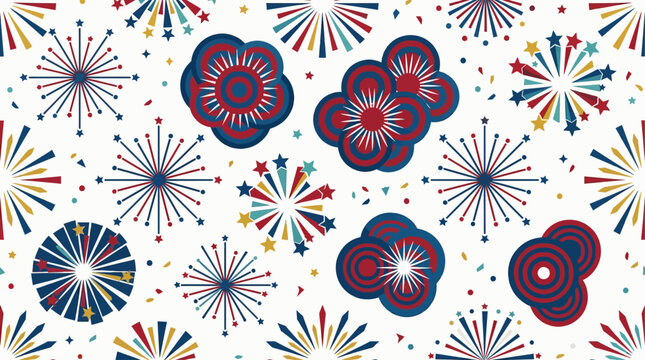 Vibrant hand-sketched retro fireworks converted to flat design explode in air