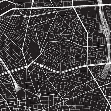 Montmartre Paris France Vector Map, Detailed District Street Map Black and White Minimalist Line Art