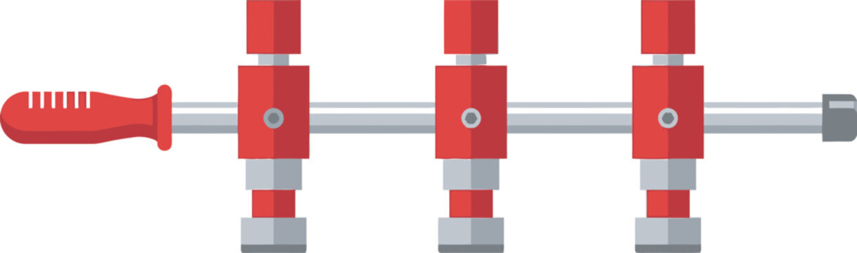 Flat vector illustration of a red table football foosball rod with three player figures and a handle. Clean indoor sports game equipment graphic, perfect for arcade lounge and bar recreation designs.