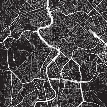 Trastevere Rome Italy Vector Map, Detailed District Street Map Black and White Minimalist Line Art