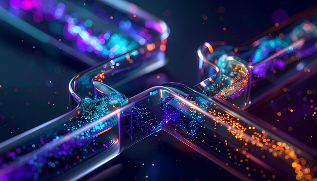 複数の流路が交わるマイクロ流体接合部 / Microfluidic junction where multiple channels intersect (Generative AI)