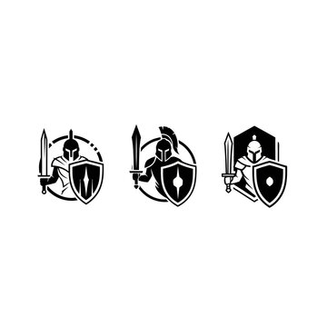 Three Medieval Knight Shield Emblem Designs Collection.