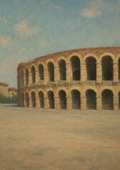 Obraz premium Ancient stone amphitheater under sky.