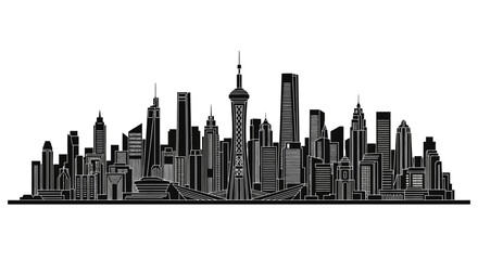 Obraz premium Shanghai City Skyline Silhouette Illustration, Modern Urban Concept