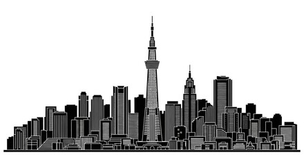 Fototapeta premium Tokyo city skyline silhouette with Skytree, modern urban architecture