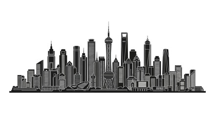 Obraz premium Shanghai Skyline Silhouette Illustration, Modern Urban Landmark Art